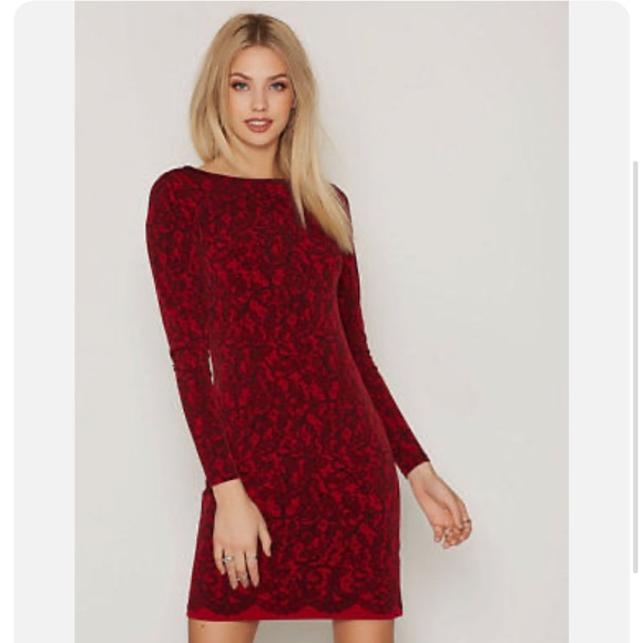 MICHAEL Michael Kors Cinnabar Red and Black Long Sleeve Pullover Dress - Picture 4 of 15